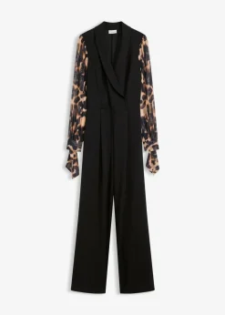 Damen bonprix Jumpsuits|Jersey-Jumpsuit mit Mesh-Ärmeln