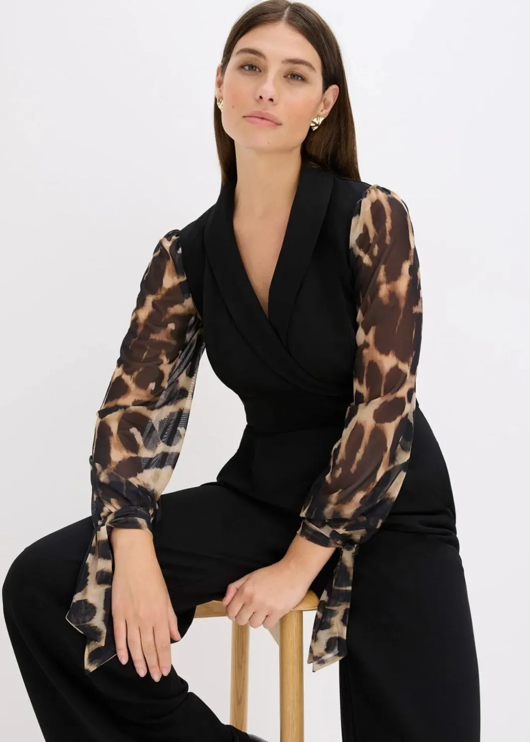 Damen bonprix Jumpsuits|Jersey-Jumpsuit mit Mesh-Ärmeln