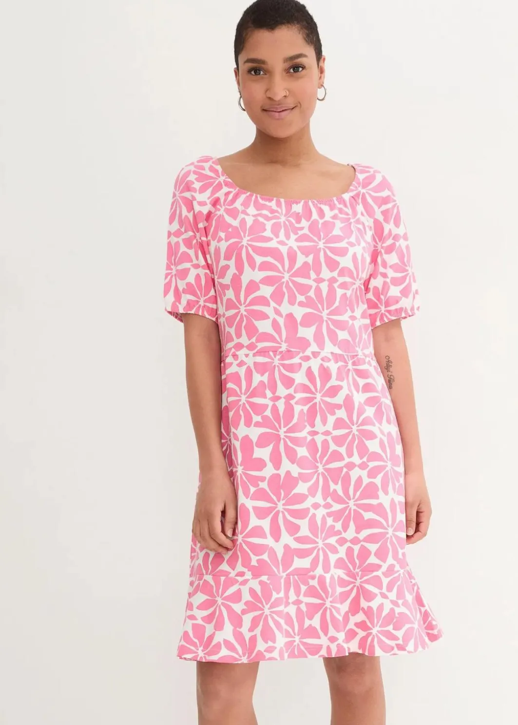 Outlet Jerseykleid aus elastischem Bio-Baumwoll-Mix Damen Nachhaltigere Materialien|Kleider