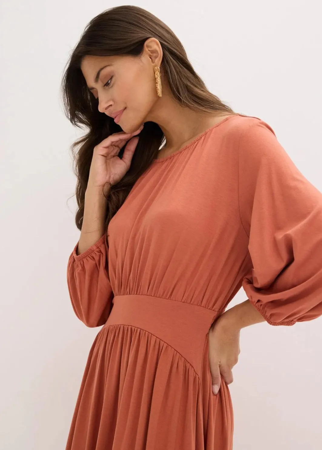 New Jerseykleid aus fließendem Viskose-Mix Damen Kleider|Bekleidung·Pullover & Strickjacken