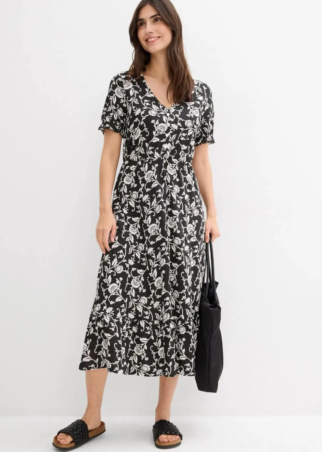 Damen bonprix Kleider|Nachhaltigere Materialien|Jerseykleid aus fließender Viskose