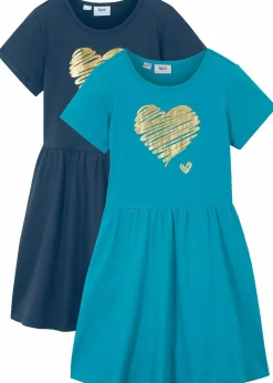 Kinder bonprix Mädchen 9-16 Jahre·Mehrfachpacks|Mädchen 9-16 Jahre·Kleider & Jumpsuits|Jerseykleid aus reiner Bio-Baumwolle (2er Pack)