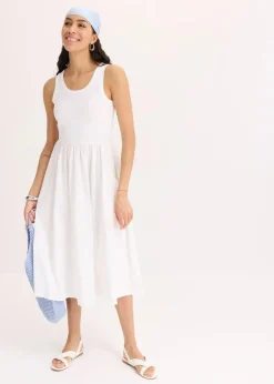 Damen bonprix Nachhaltigere Materialien|Bekleidung·Pullover & Strickjacken|Jerseykleid im Materialmix