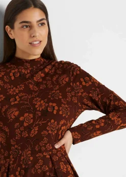 New Jerseykleid mir Druck, langarm Damen Bekleidung·Pullover & Strickjacken|Kleider