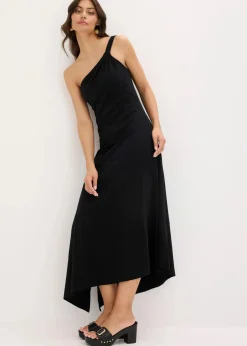 Best Jerseykleid mit asymmetrischem Saum und Knotendetail auf der Schulter aus Baumwolle Damen Bekleidung·Pullover & Strickjacken|Kleider