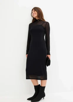 Sale Jerseykleid mit Mesh Damen Bekleidung·Pullover & Strickjacken|Kleider