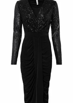 Online Jerseykleid mit Pailletten und Drapierung Damen Bekleidung·Pullover & Strickjacken|Kleider
