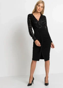 Online Jerseykleid mit Pailletten und Drapierung Damen Bekleidung·Pullover & Strickjacken|Kleider