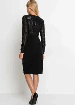 Online Jerseykleid mit Pailletten und Drapierung Damen Bekleidung·Pullover & Strickjacken|Kleider