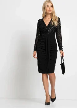 Online Jerseykleid mit Pailletten und Drapierung Damen Bekleidung·Pullover & Strickjacken|Kleider