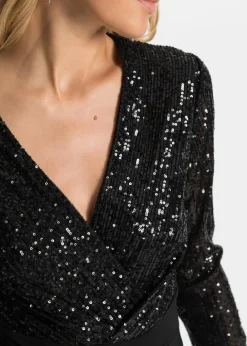Online Jerseykleid mit Pailletten und Drapierung Damen Bekleidung·Pullover & Strickjacken|Kleider
