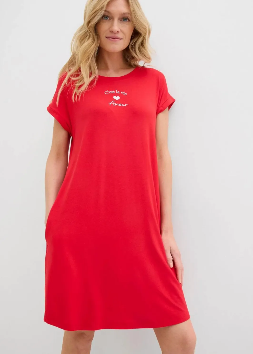 Damen bonprix Kleider|Jersey-Kleid mit Stickerei aus Viskose-Elasthan-Mix