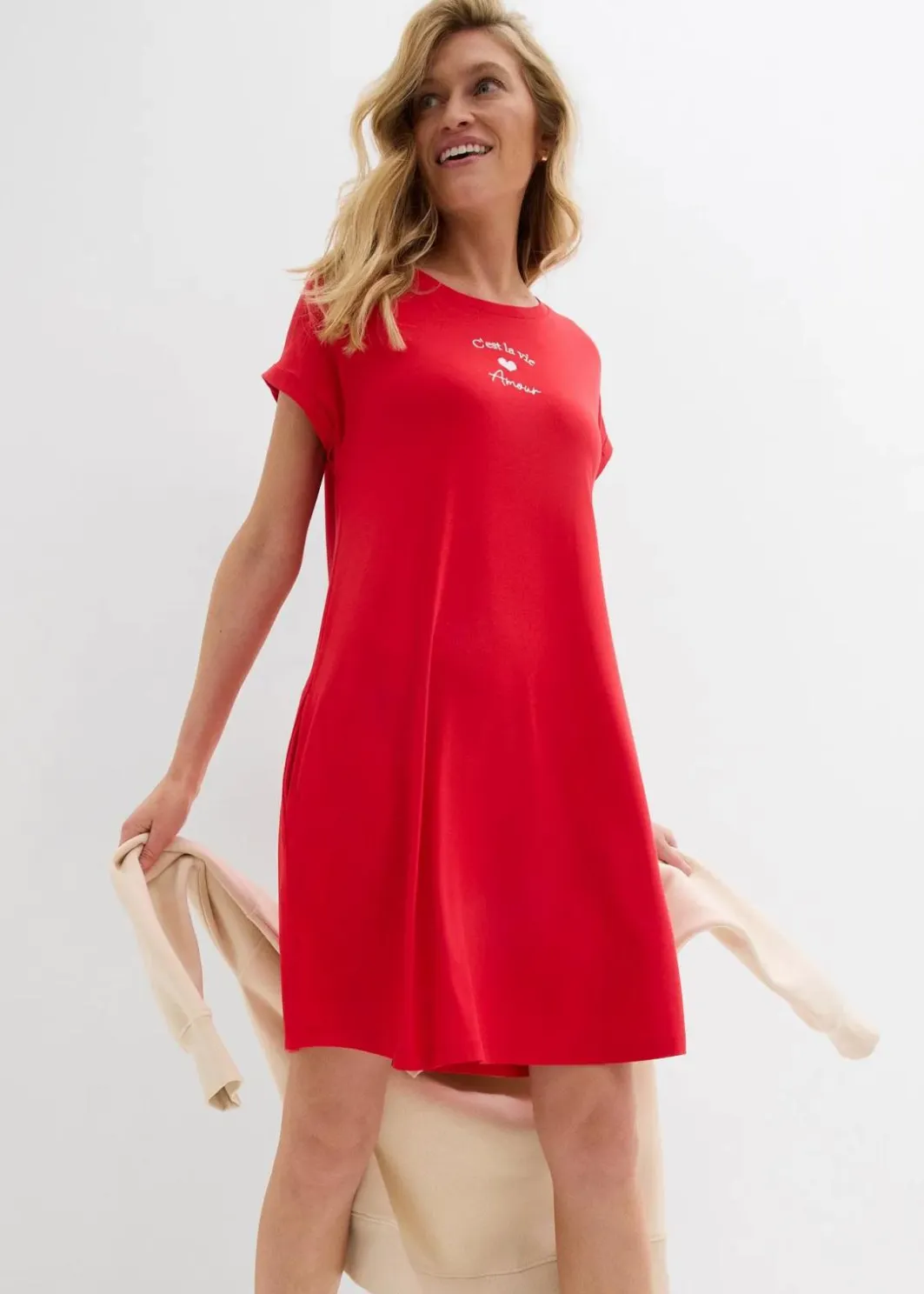 Damen bonprix Kleider|Jersey-Kleid mit Stickerei aus Viskose-Elasthan-Mix