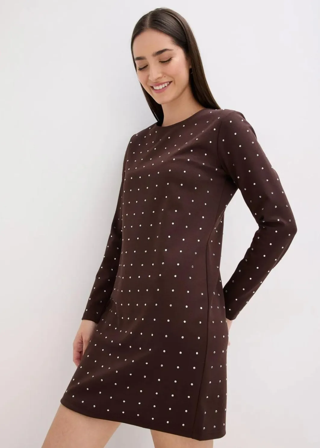 Hot Jerseykleid mit Strass-Applikationen Damen Bekleidung·Pullover & Strickjacken|Kleider