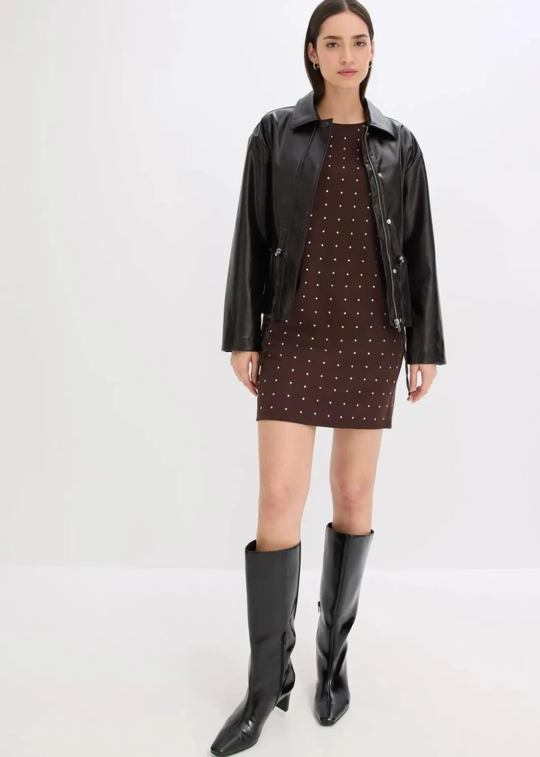Hot Jerseykleid mit Strass-Applikationen Damen Bekleidung·Pullover & Strickjacken|Kleider