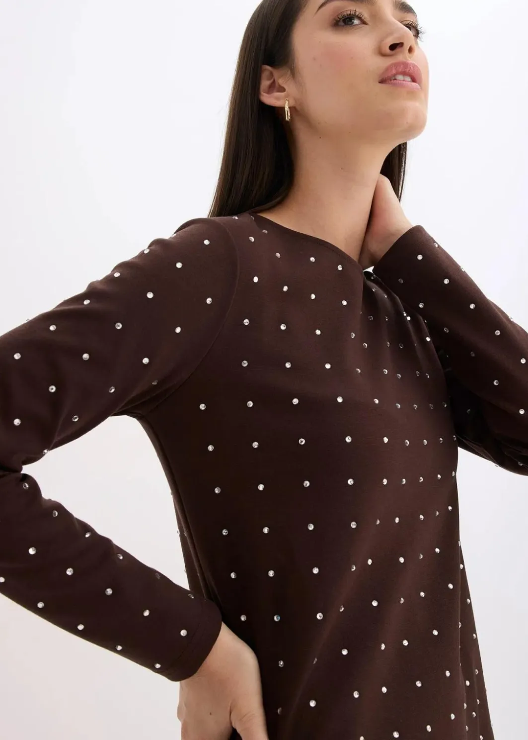 Hot Jerseykleid mit Strass-Applikationen Damen Bekleidung·Pullover & Strickjacken|Kleider