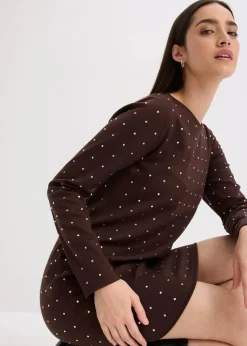 Hot Jerseykleid mit Strass-Applikationen Damen Bekleidung·Pullover & Strickjacken|Kleider