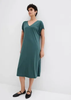 Jerseykleid mit V-Ausschnitt aus Viskose-Mix Damen Kleider