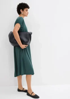 Jerseykleid mit V-Ausschnitt aus Viskose-Mix Damen Kleider