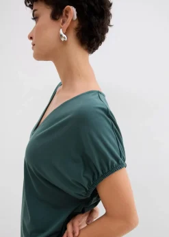Jerseykleid mit V-Ausschnitt aus Viskose-Mix Damen Kleider