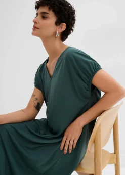 Jerseykleid mit V-Ausschnitt aus Viskose-Mix Damen Kleider