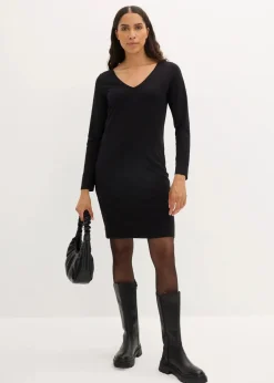 Damen bonprix Kleider|Basics|Jerseykleid mit V-Ausschnitt (2er Pack)