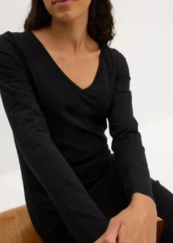 Damen bonprix Kleider|Basics|Jerseykleid mit V-Ausschnitt (2er Pack)