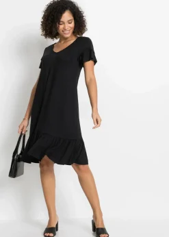 Damen bonprix Nachhaltigere Materialien|Kleider|Jerseykleid mit Volant aus Viskose-Mix