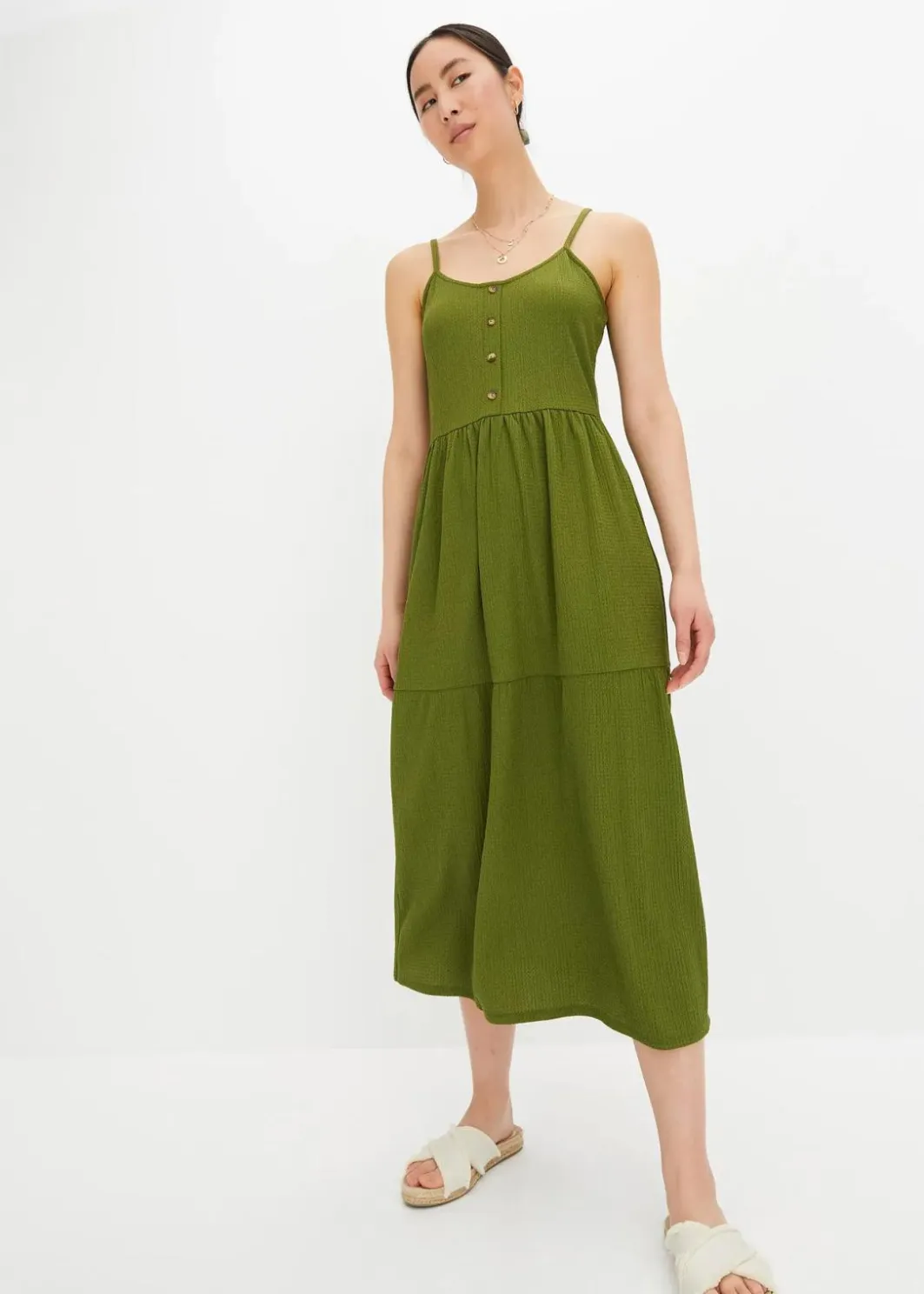 Jersey-Kleid mit Volants und dekorativer Knopfleiste Damen Bekleidung·Pullover & Strickjacken|Kleider