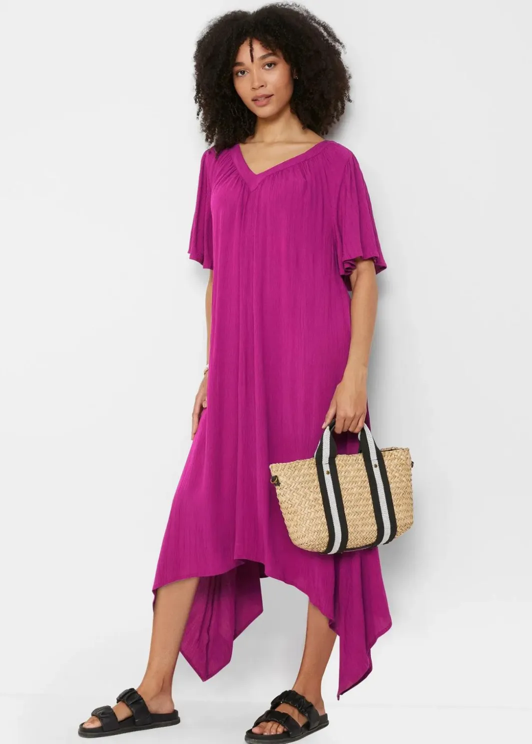 Damen bonprix Kleider|Bekleidung·Pullover & Strickjacken|Kaftan-Kleid aus Kreppware