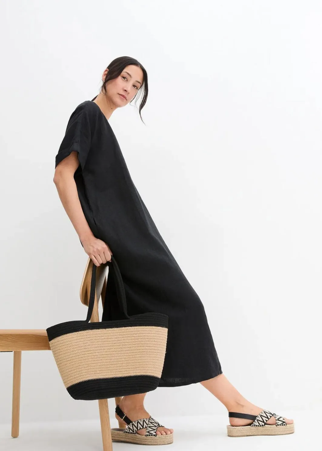 Damen bonprix Bekleidung·Pullover & Strickjacken|Kleider|Kaftan-Kleid aus reinem Leinen