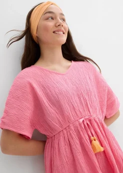 Kinder bonprix Mädchen 9-16 Jahre·Kleider & Jumpsuits|Kaftan-Kleid aus strukturiertem Crinkle