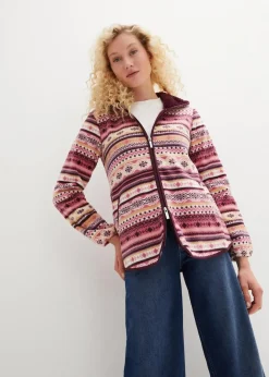 Clearance Kapuzen-Fleecejacke mit Norweger-Muster Damen Jacken & Mäntel|Sweat