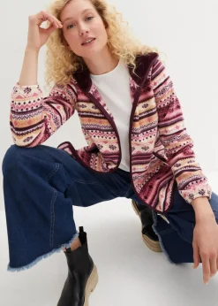 Clearance Kapuzen-Fleecejacke mit Norweger-Muster Damen Jacken & Mäntel|Sweat