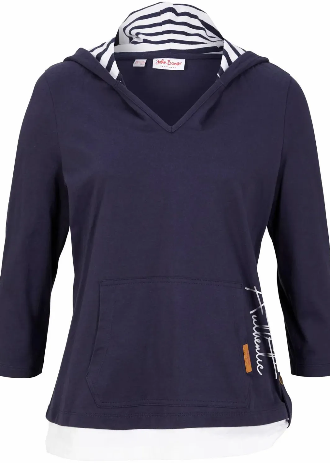 Damen bonprix Shirts & Tops|Kapuzen-Shirt, 3/4-Arm aus reiner Baumwolle