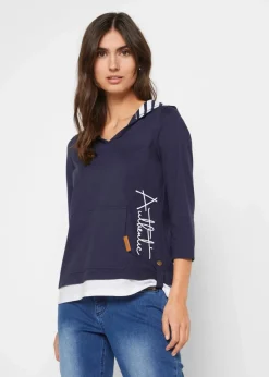 Damen bonprix Shirts & Tops|Kapuzen-Shirt, 3/4-Arm aus reiner Baumwolle