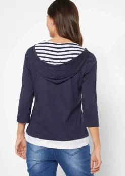 Damen bonprix Shirts & Tops|Kapuzen-Shirt, 3/4-Arm aus reiner Baumwolle