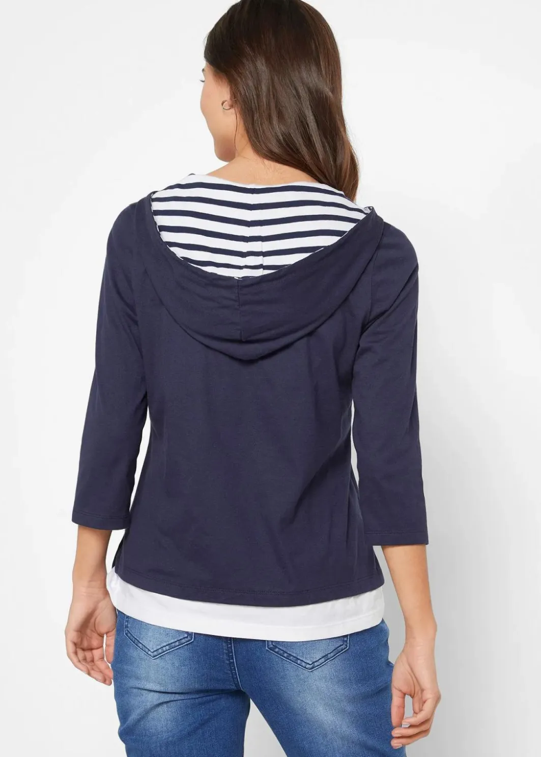Damen bonprix Shirts & Tops|Kapuzen-Shirt, 3/4-Arm aus reiner Baumwolle