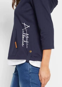 Damen bonprix Shirts & Tops|Kapuzen-Shirt, 3/4-Arm aus reiner Baumwolle