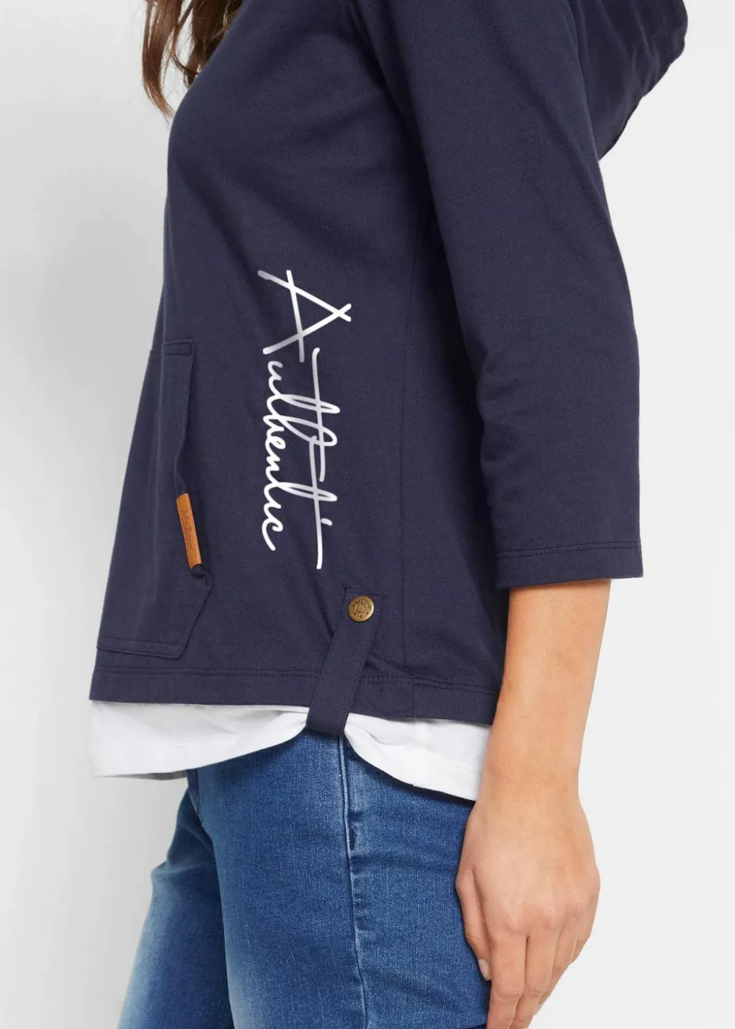 Damen bonprix Shirts & Tops|Kapuzen-Shirt, 3/4-Arm aus reiner Baumwolle