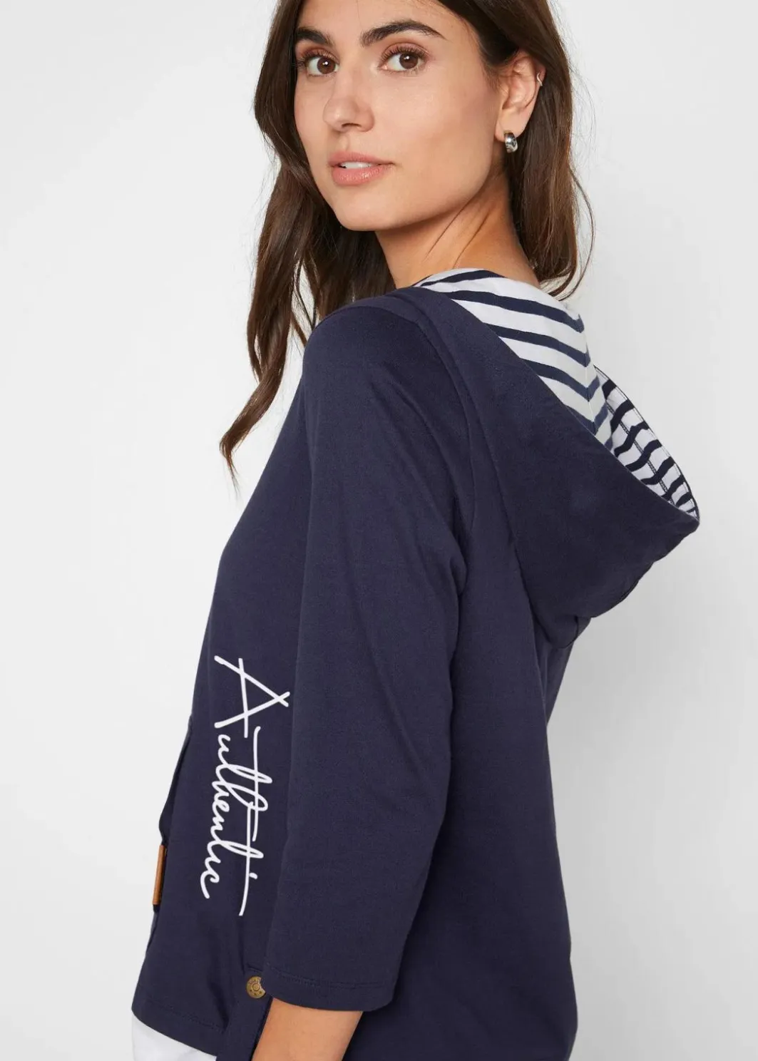 Damen bonprix Shirts & Tops|Kapuzen-Shirt, 3/4-Arm aus reiner Baumwolle