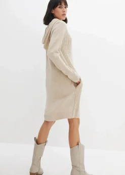 Damen bonprix Bekleidung·Umstandsmode|Bekleidung·Pullover & Strickjacken|Kapuzen-Strickkleid mit Zopfmuster