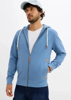 Herren bonprix Sweat|Große Größen|Kapuzen-Sweatjacke mit Lederimitat-Details