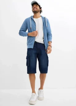 Herren bonprix Sweat|Große Größen|Kapuzen-Sweatjacke mit Lederimitat-Details