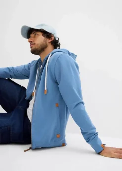 Herren bonprix Sweat|Große Größen|Kapuzen-Sweatjacke mit Lederimitat-Details