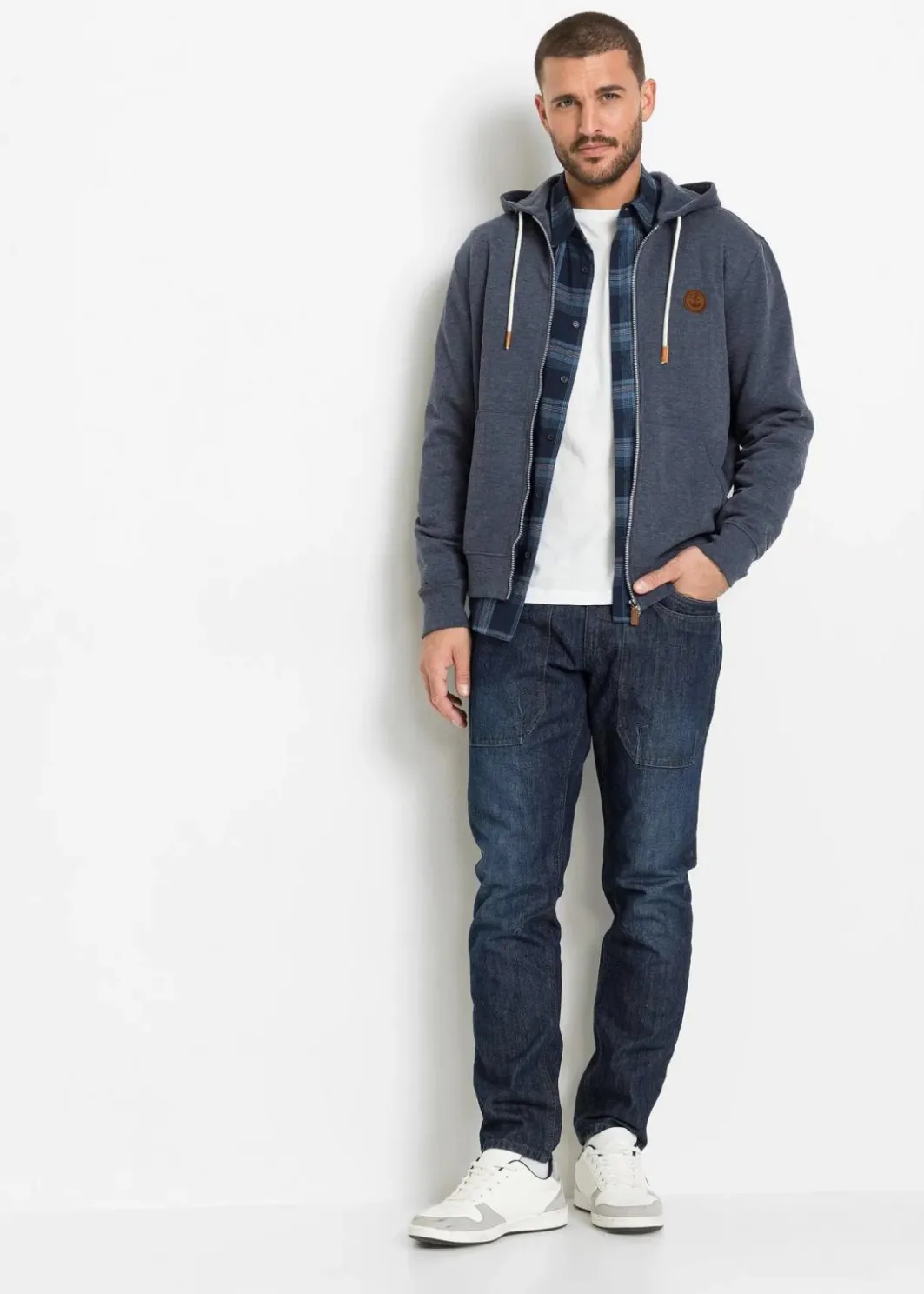 Herren bonprix Große Größen|Sportbekleidung|Kapuzen-Sweatjacke mit Lederimitat-Details
