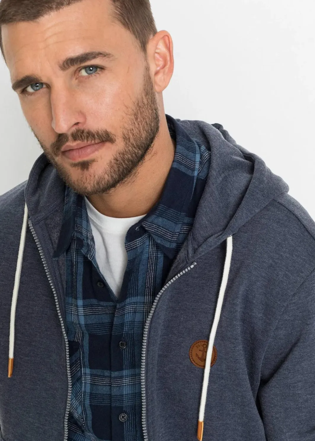 Herren bonprix Große Größen|Sportbekleidung|Kapuzen-Sweatjacke mit Lederimitat-Details