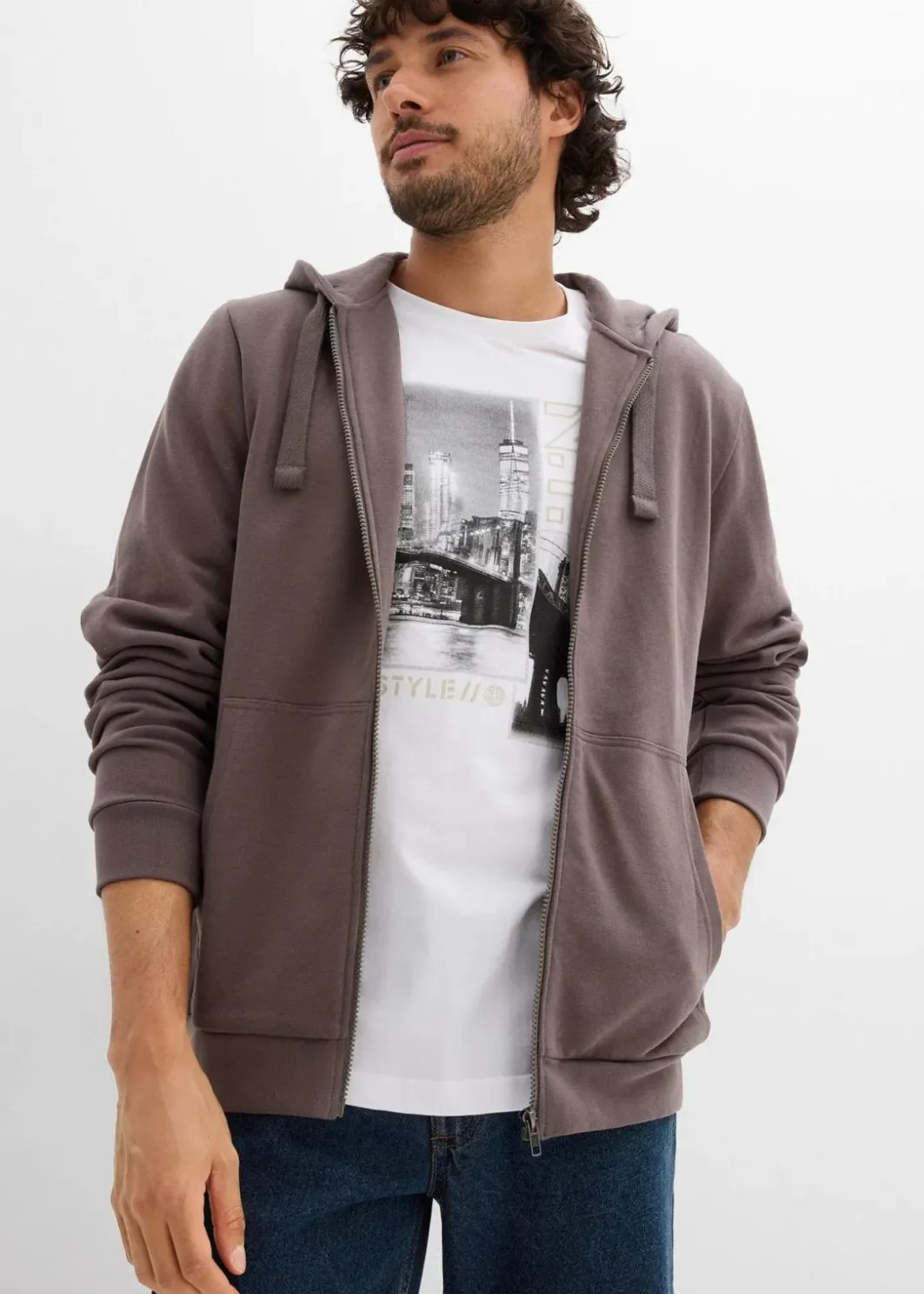 Herren bonprix Sweat|Sportbekleidung|Kapuzen-Sweatjacke mit Reißverschluss