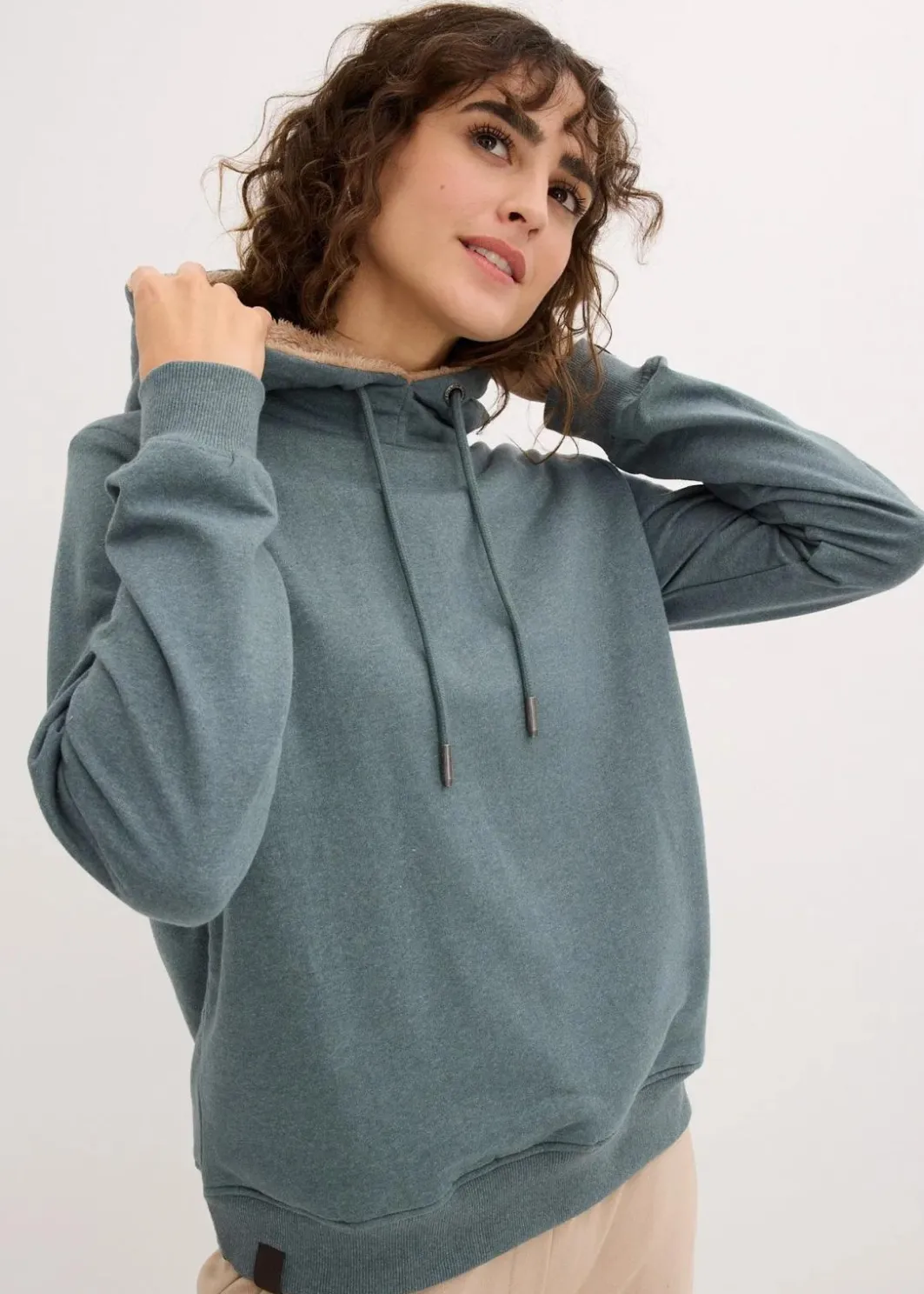 Hot Kapuzensweatshirt aus Baumwoll-Mix und Teddy-Futter Damen Bekleidung·Blusen & Tuniken|Nachhaltigere Materialien