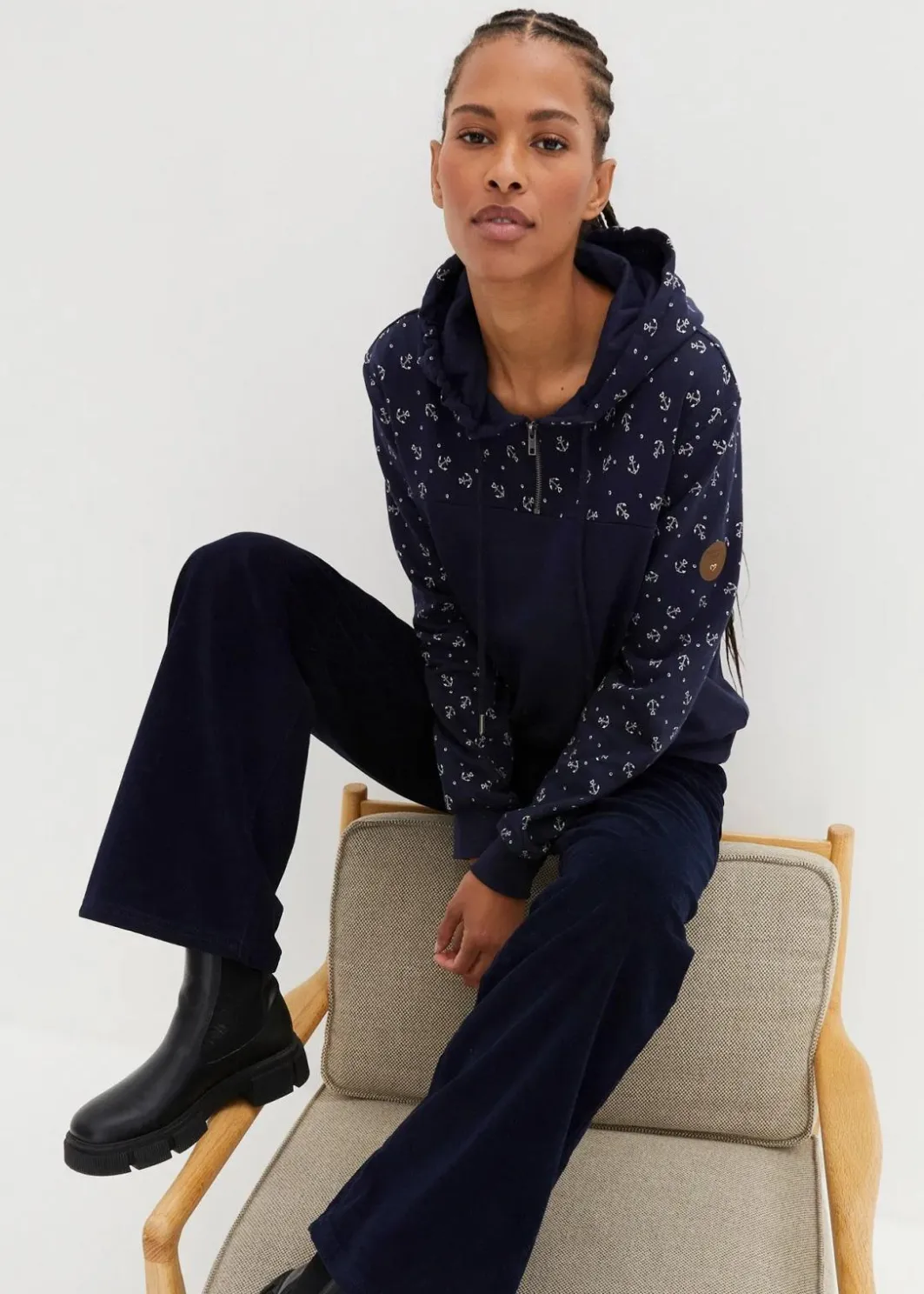 Damen bonprix Nachhaltigere Materialien|Kapuzensweatshirt mit Reißverschluss aus reiner Baumwolle